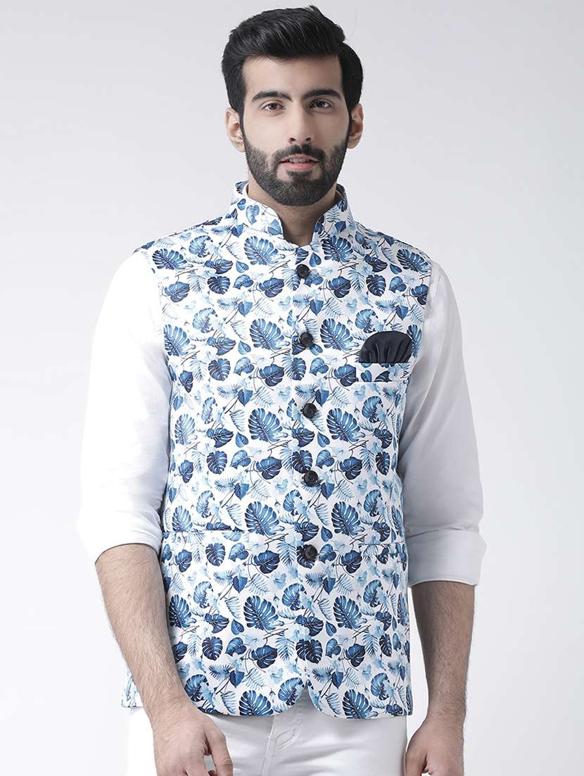 printed cotton blend nehru jacket