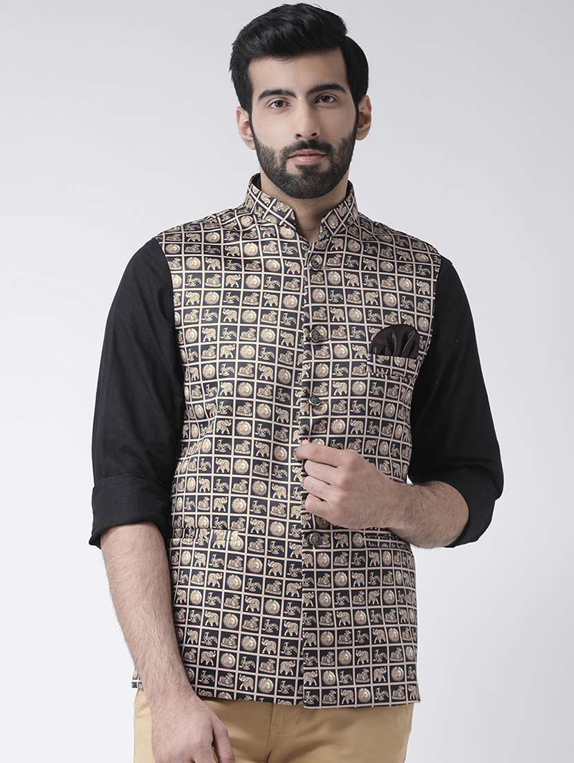 printed cotton blend nehru jacket
