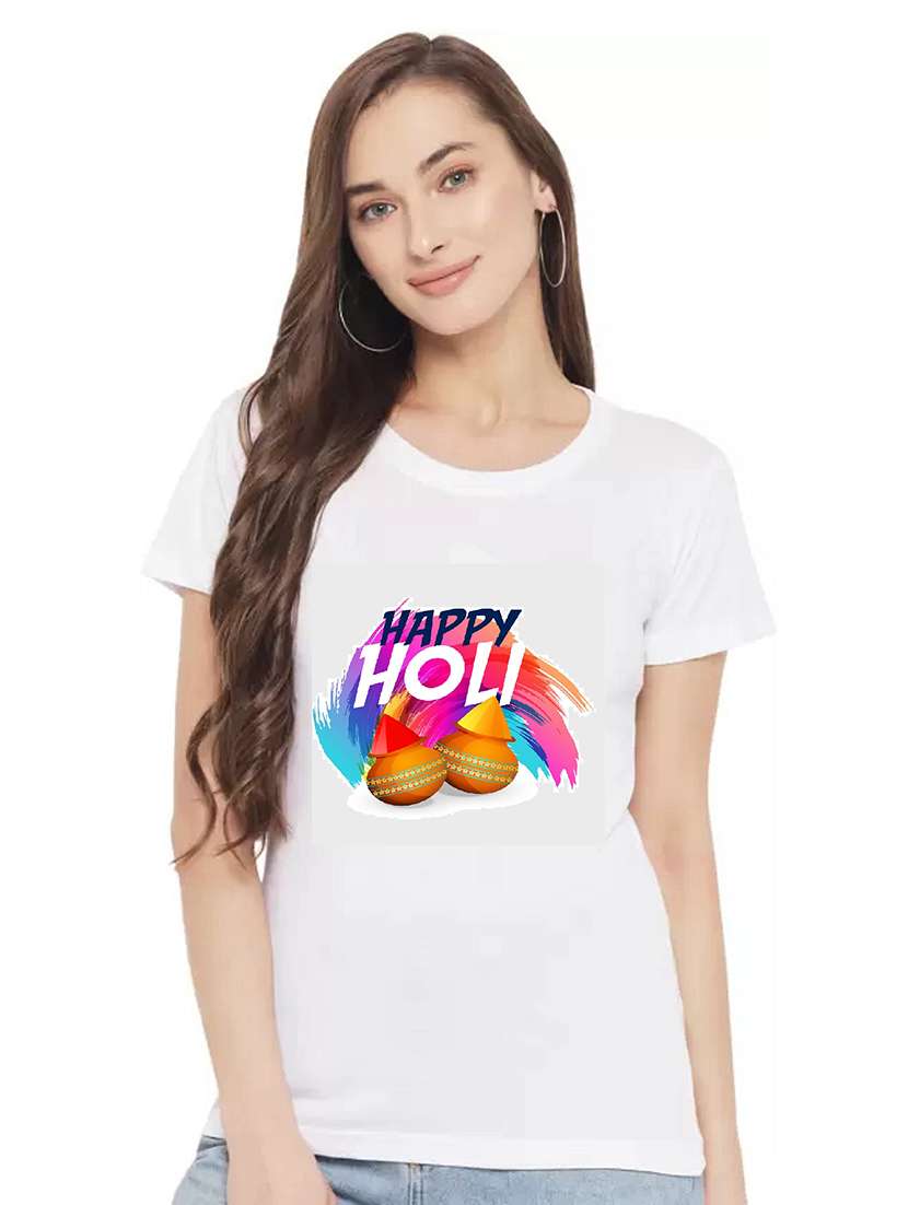 women's chest print round neck t-shirt