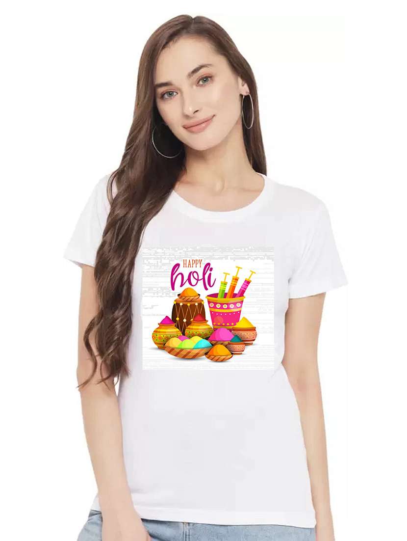 women's chest print round neck t-shirt