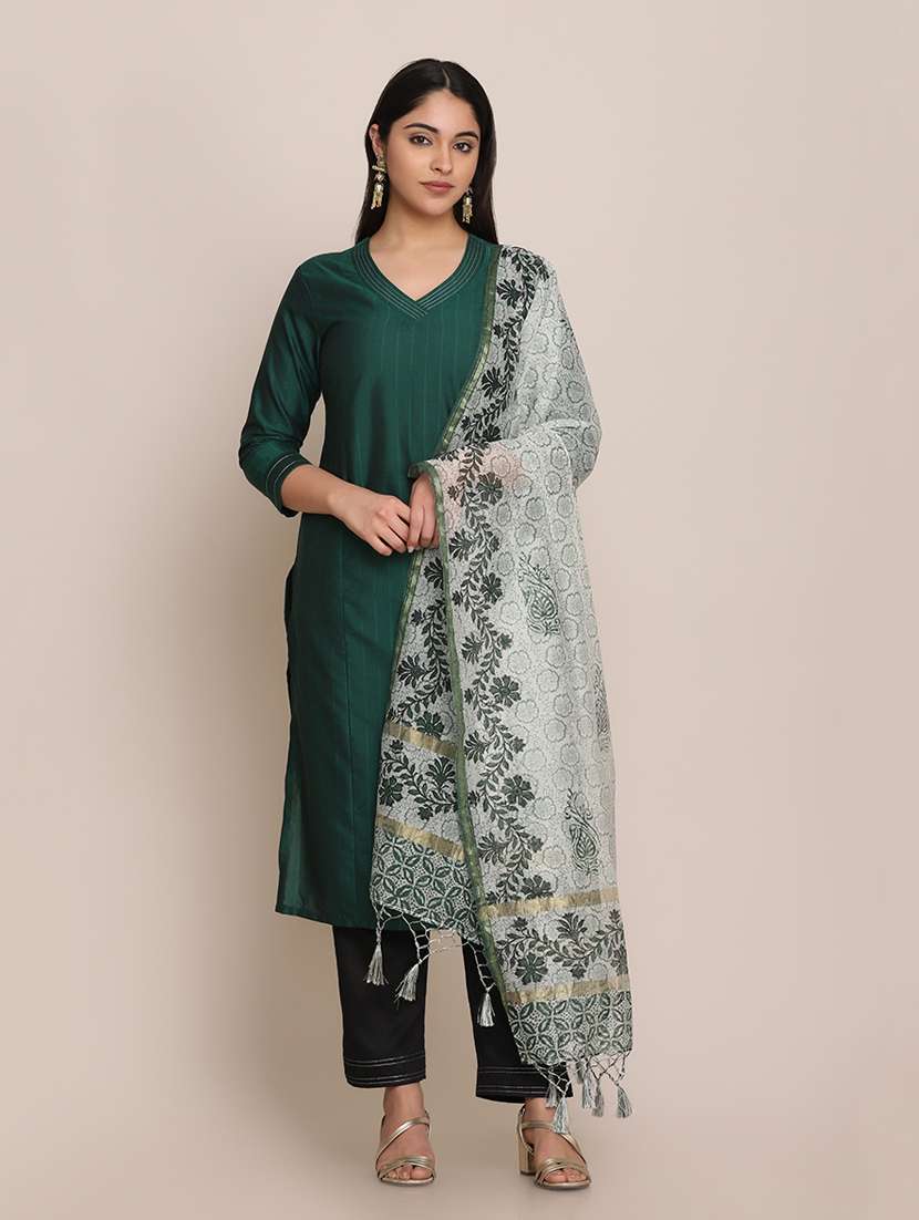 self design kurta pant set with dupatta