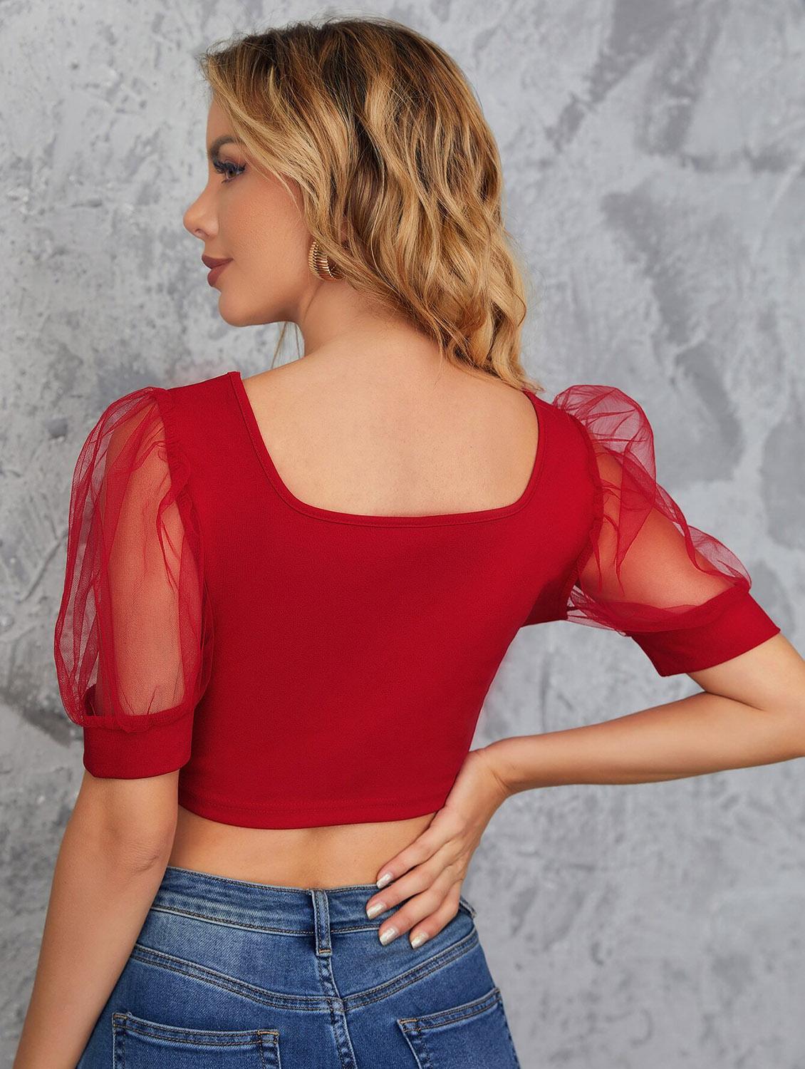 red solid crop top - 19435455 - Standard Image - 2