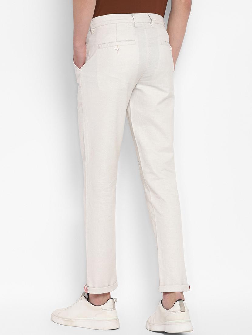 off-white cotton blend flat front casual trouser - 19435928 - Standard Image - 2