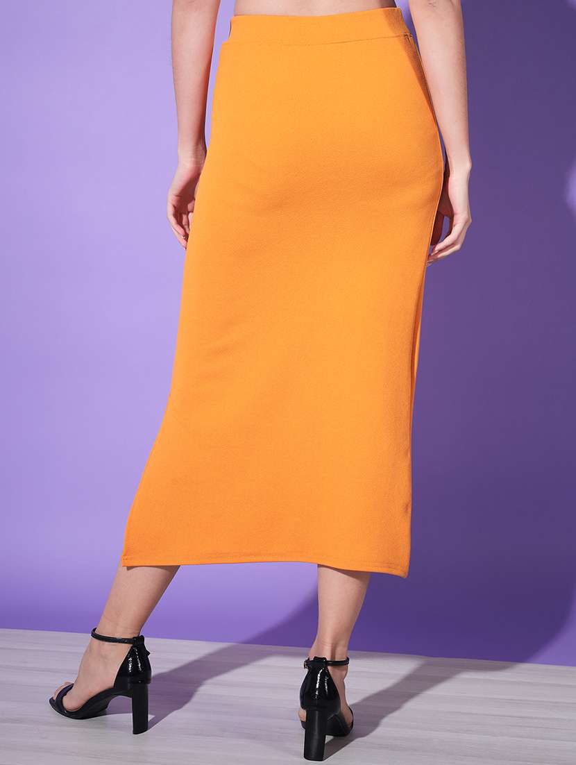yellow solids side slit skirt - 19436127 -  Standard Image - 2