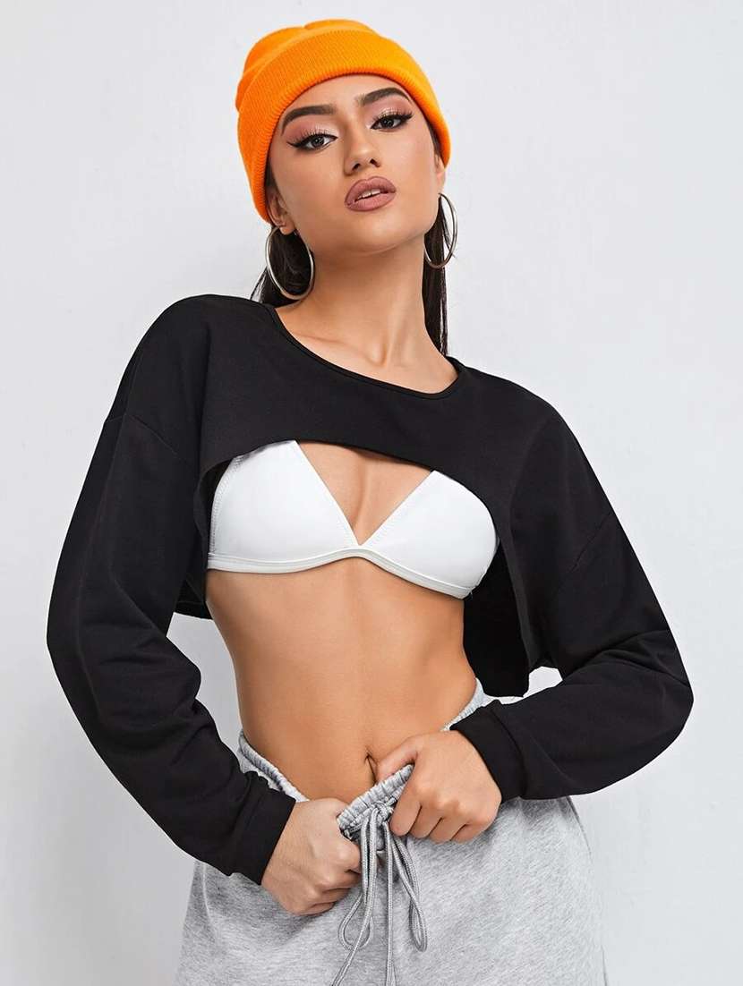 women's crop round neck top