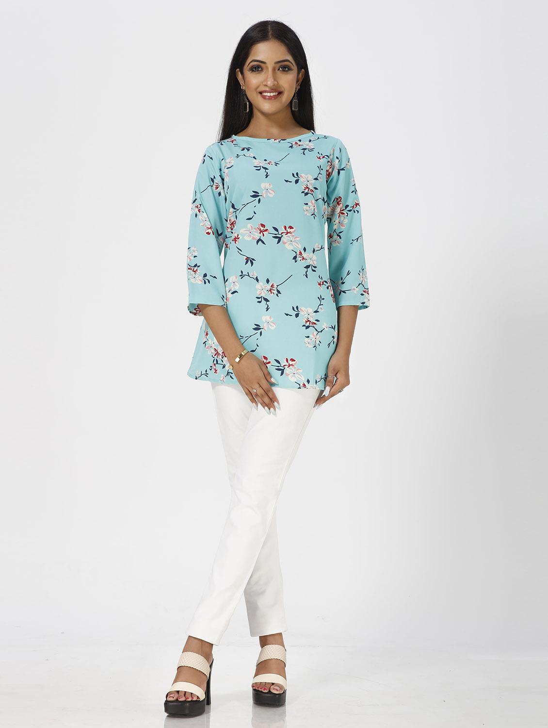 light blue crepe printed regular top - 19437052 - Standard Image - 2