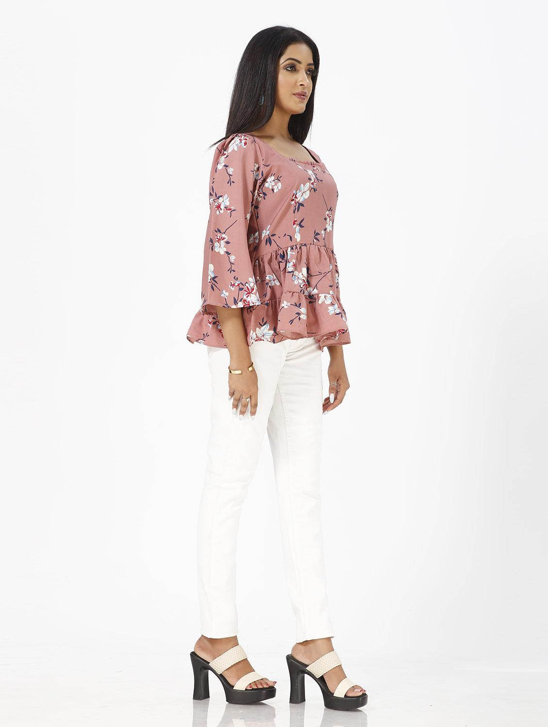 pink floral print peplum top - 19437088 - Standard Image - 2