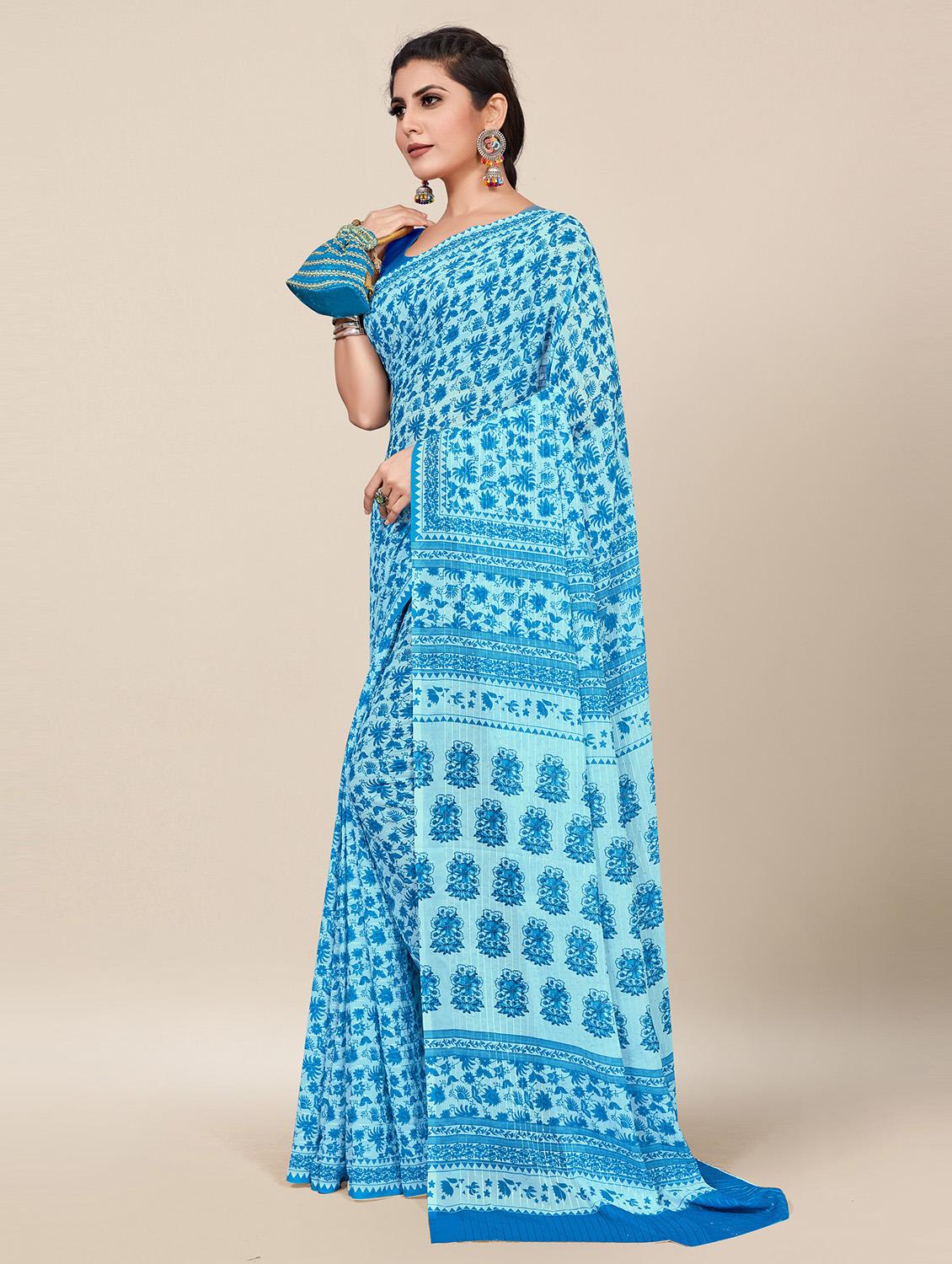 sky blue georgette printed saree with blouse - 19437147 - Standard Image - 2