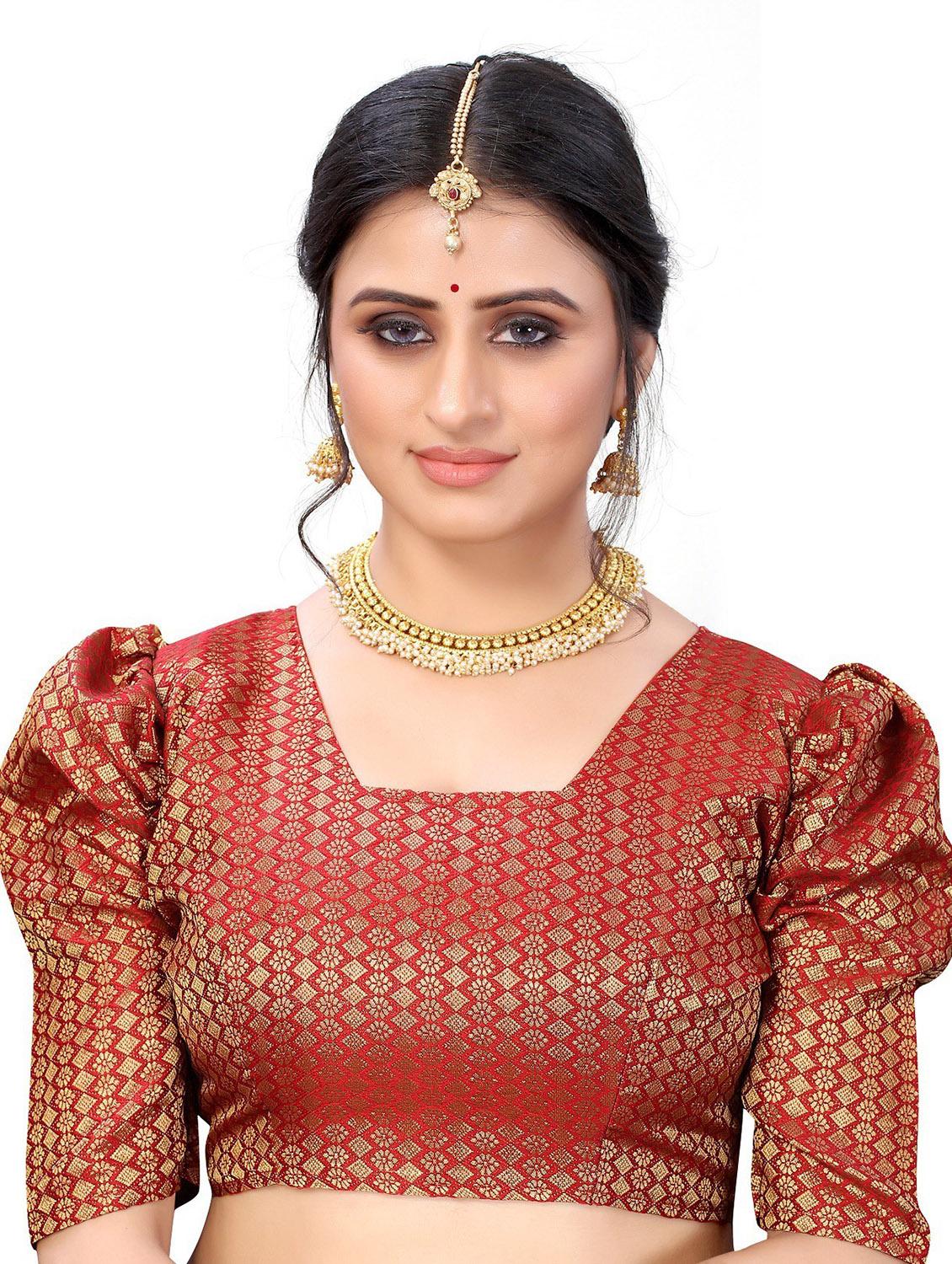 contrast bordered woven saree with blouse - 19437156 - Standard Image - 2