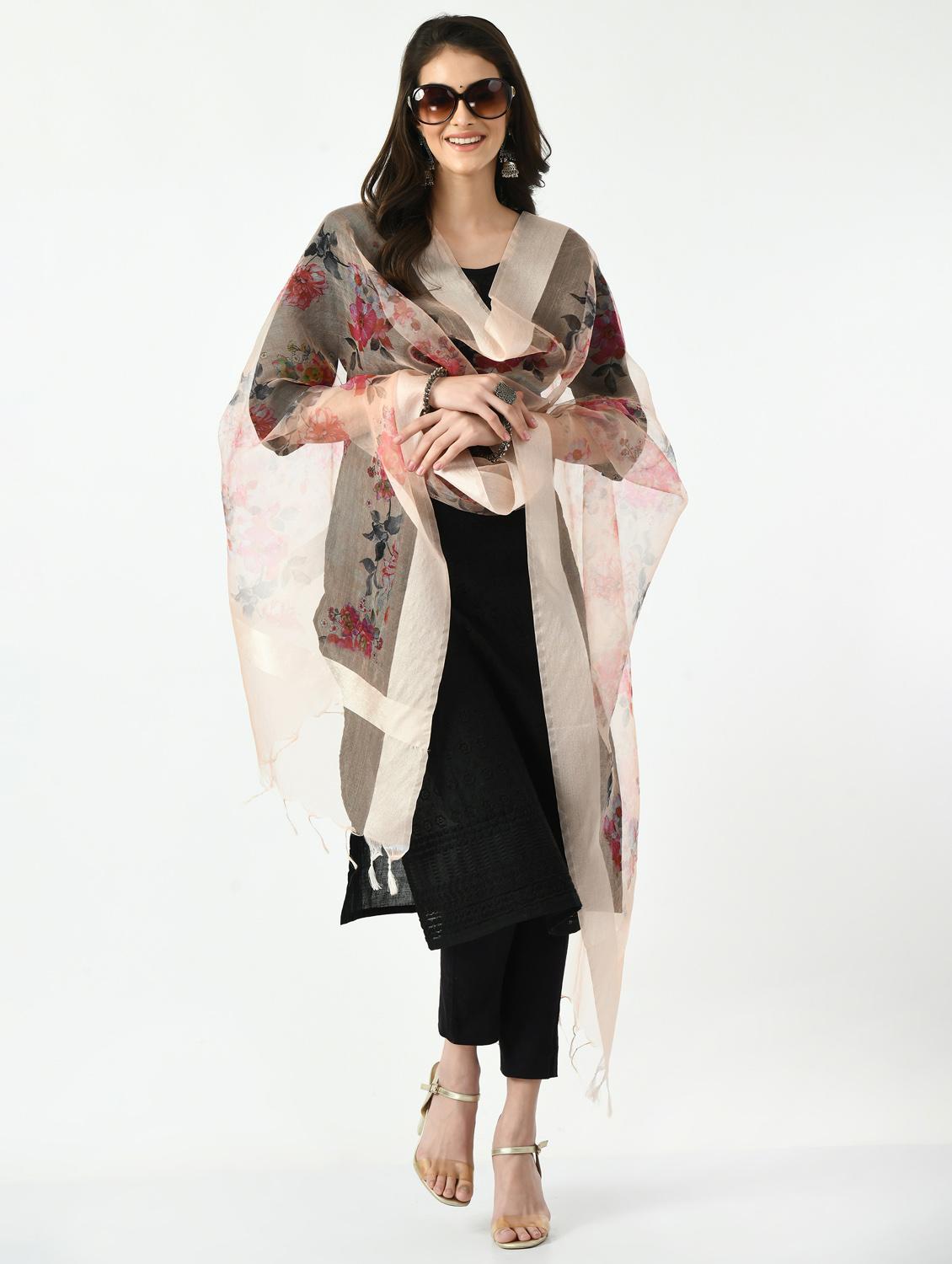 cream floral printed dupatta - 19437208 - Standard Image - 2