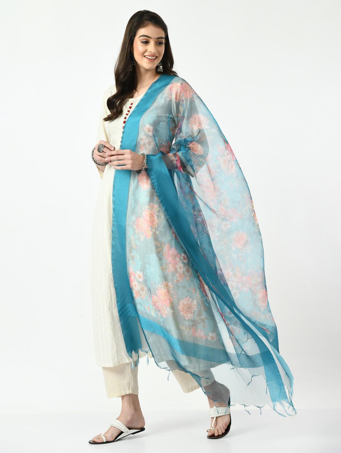turquoise organza dupatta - 19437209 - Standard Image - 2