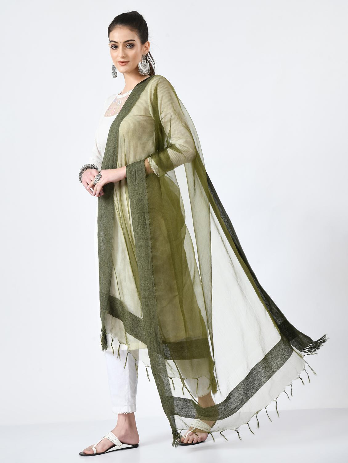 olive organza dupatta - 19437211 - Standard Image - 2