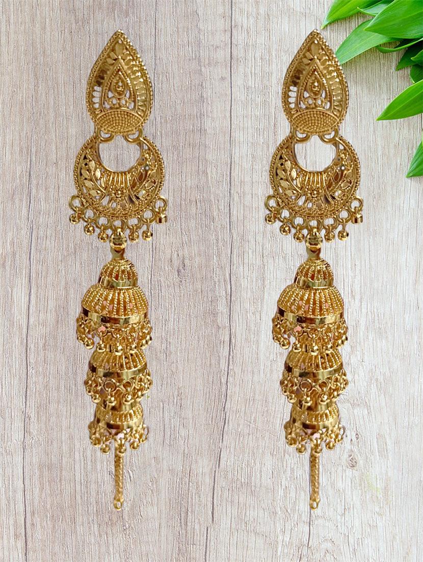 gold plated long jhumka earrings - 19437492 -  Zoom Image - 0