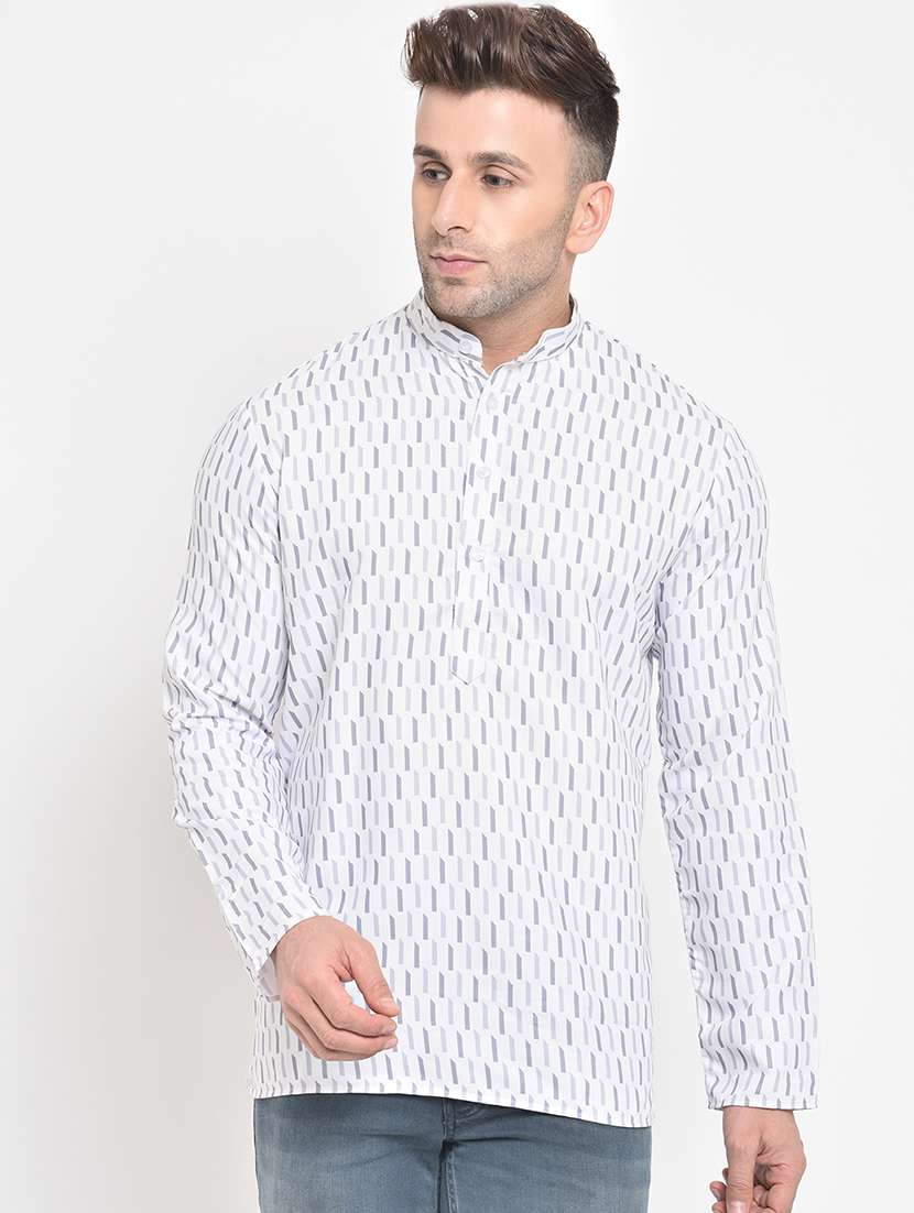 white printed short kurta
