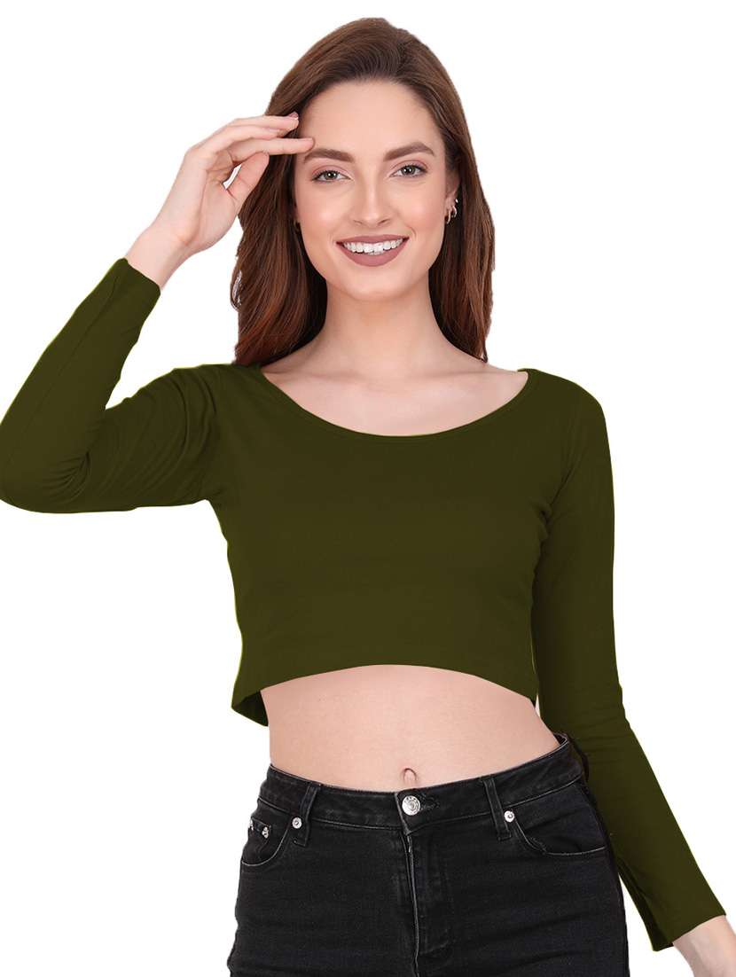 women's crop round neck top - 19438675 - Standard Image - 2