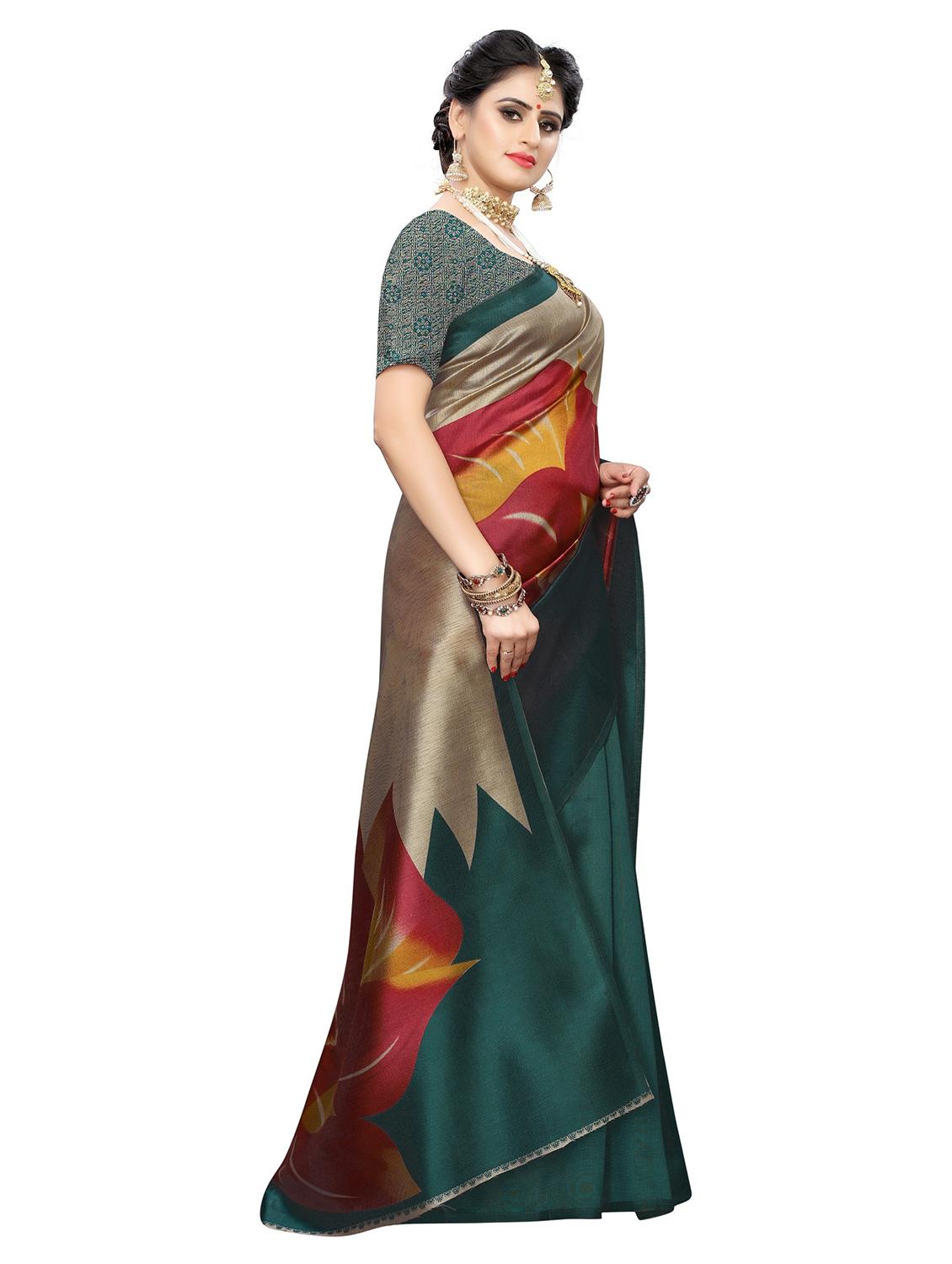 contrast bordered printed saree - 19439276 - Standard Image - 2