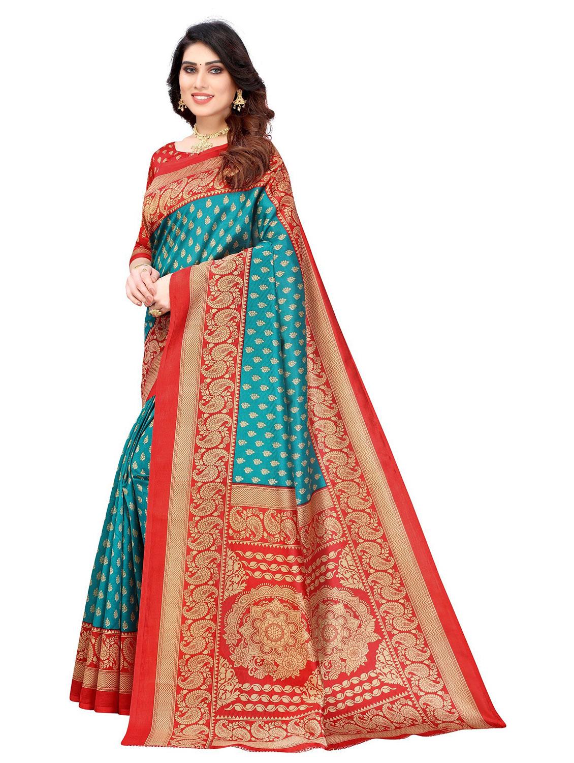 contrast bordered printed saree - 19439289 - Standard Image - 2