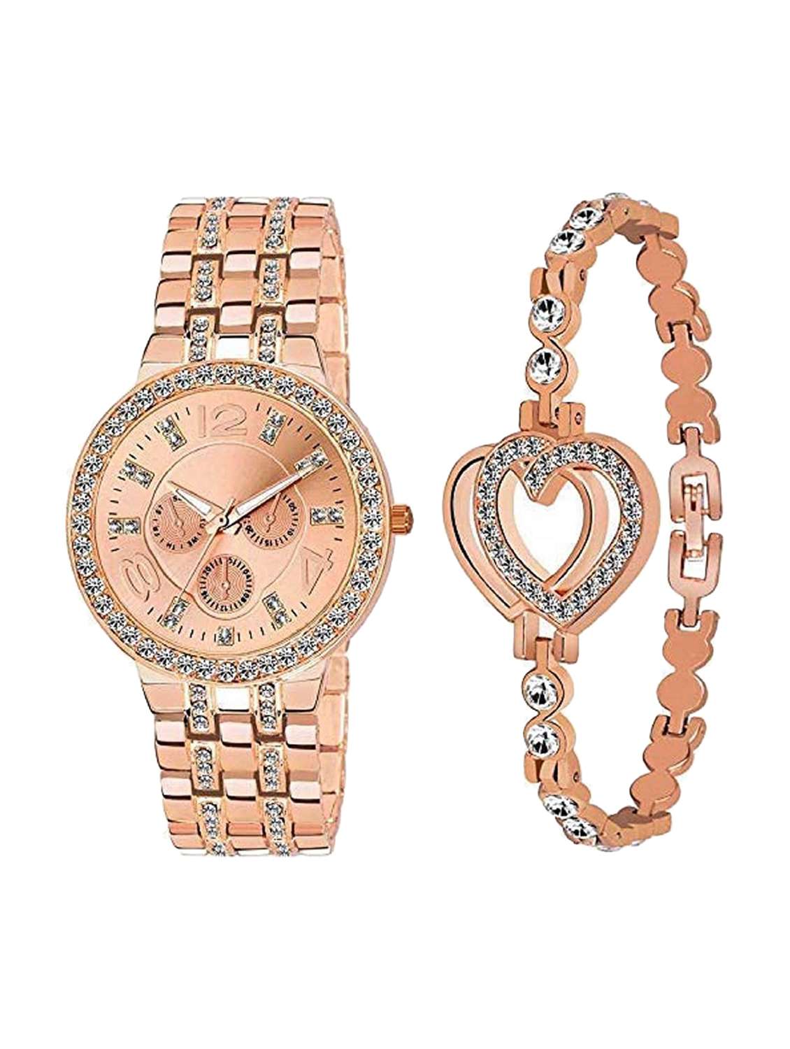 gold stainless watch & bracelet combo