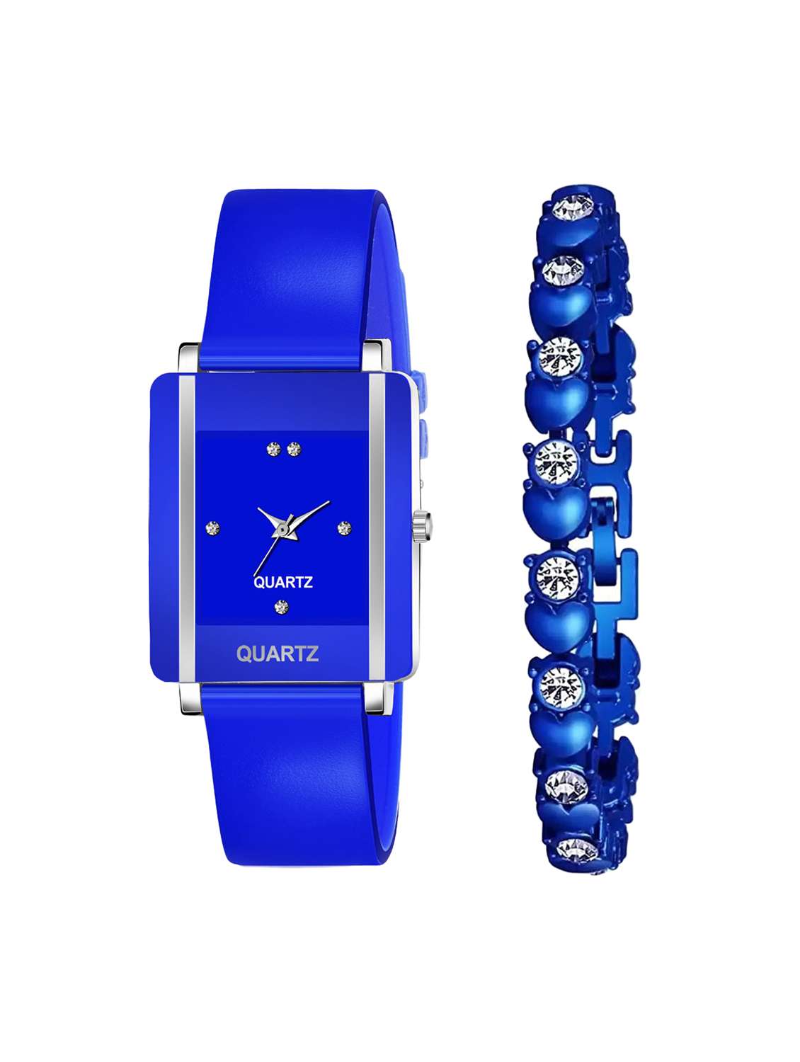 blue leatherette watch & bracelet combo