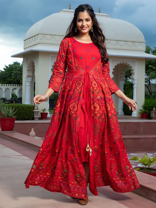 round neck printed flared kurta  - 19440740 -  Standard Image - 0