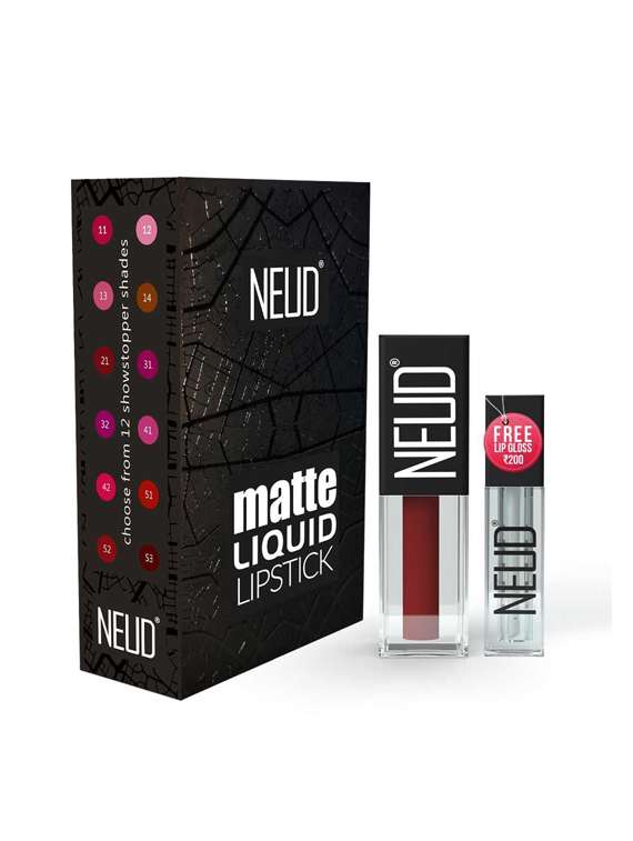neud matte liquid lipstick red kiss with almond oil, vitamin e, smudge proof 12-hour stay formula with free lip gloss-1 pack