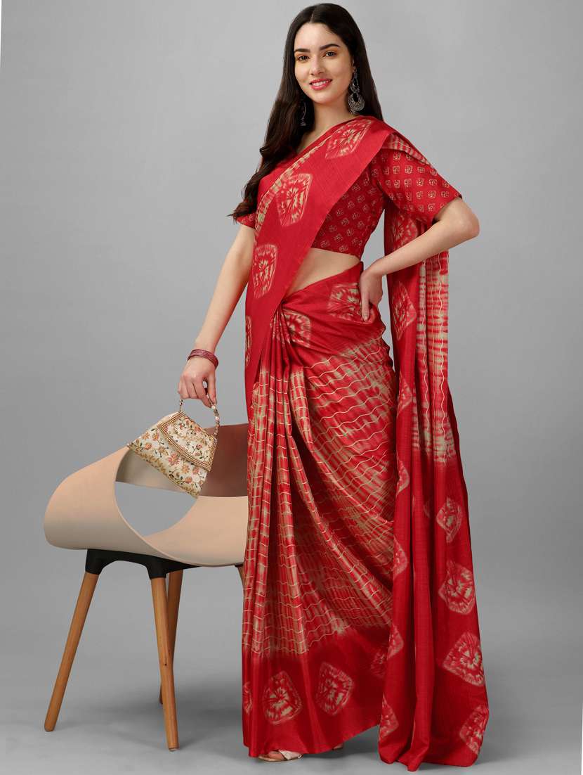 red printed saree with blouse - 19452033 -  Standard Image - 2