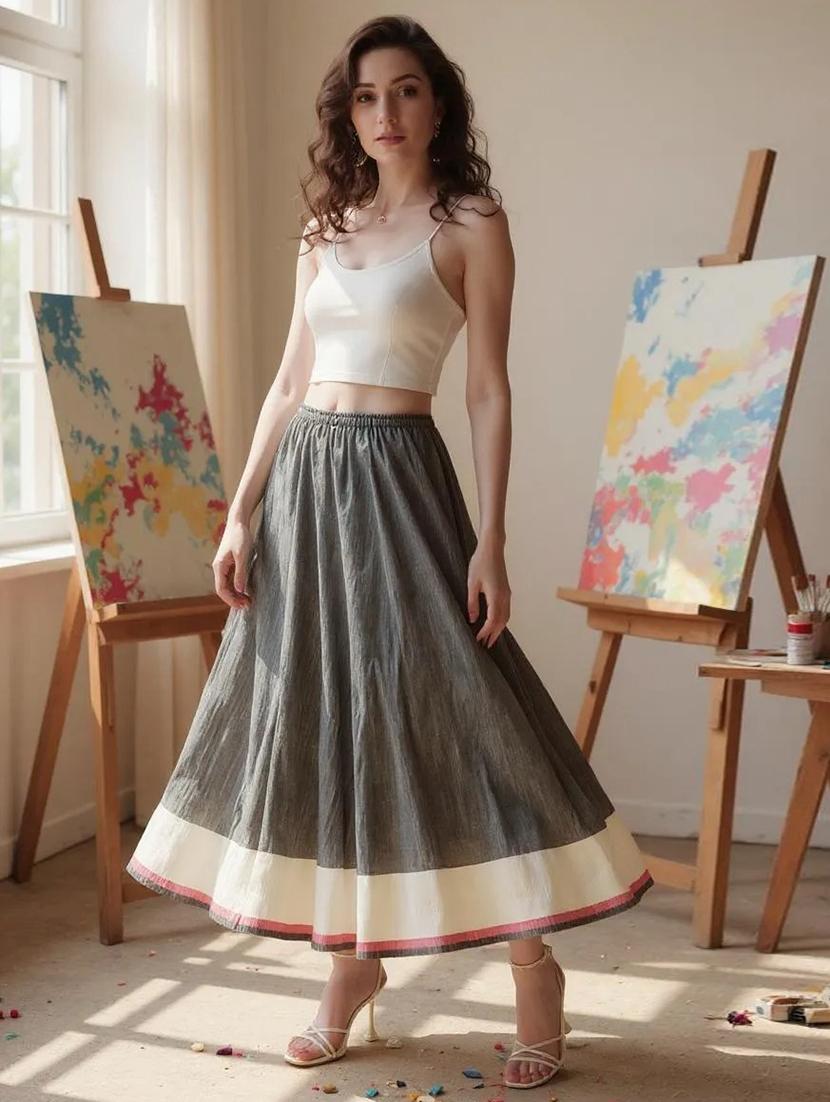 grey cotton aline skirts - 19452161 - Zoom Image - 0