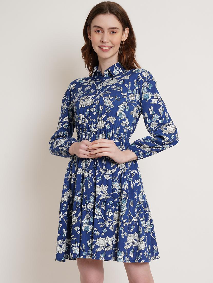 blue floral fit & flare dress - 19452164 - Standard Image - 2