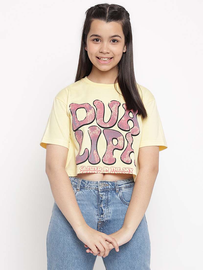 round neck typo print cropped top