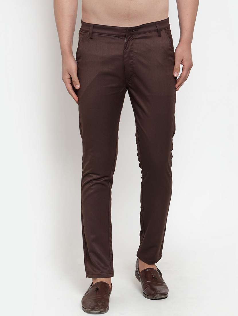 brown cotton flat front chinos