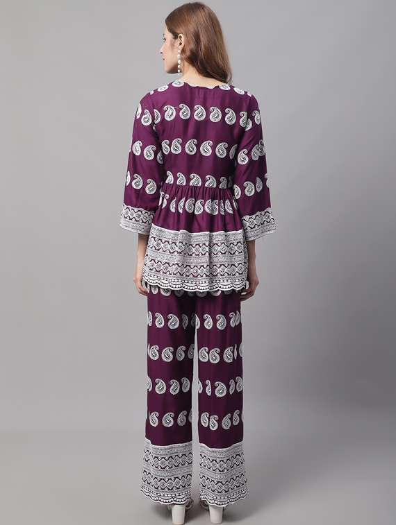 purple printed top and trouser set - 19453088 - Standard Image - 2