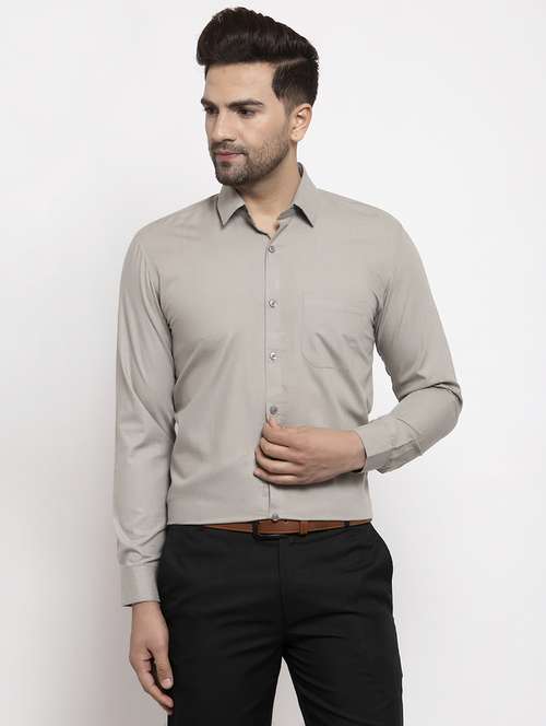 men grey regular fit solids formal shirt - 19453101 -  Standard Image - 0