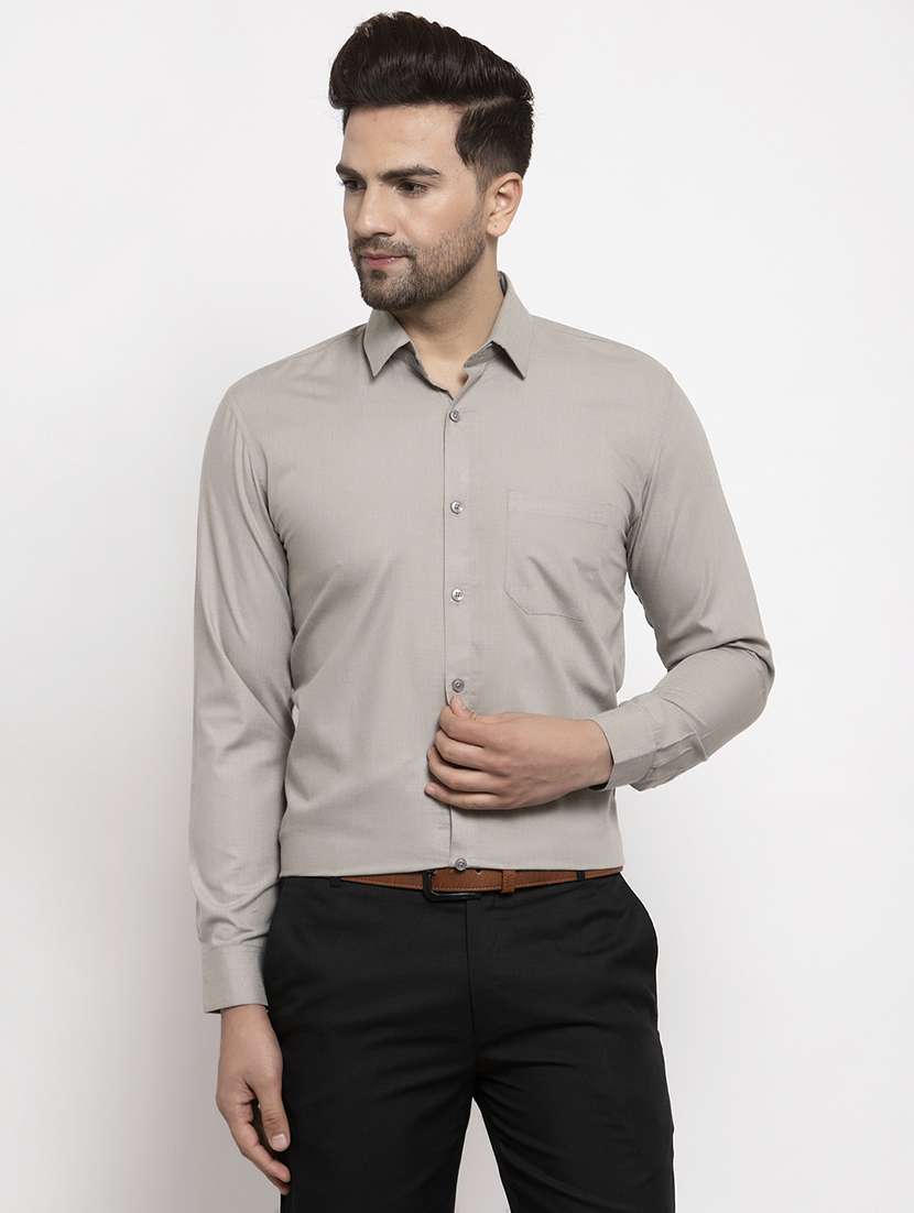 men grey regular fit solids formal shirt