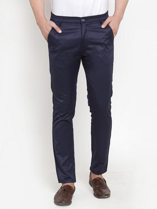 navy blue cotton flat front formal trouser - 19453175 - Standard Image - 0