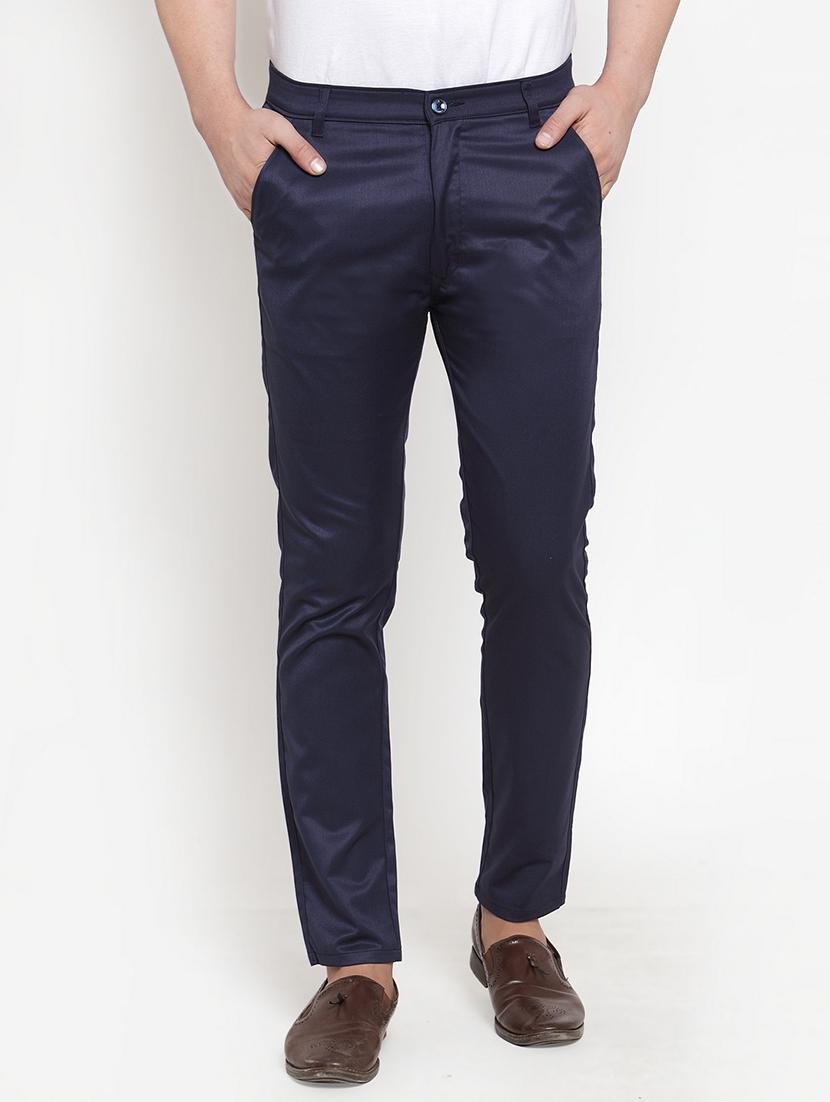 navy blue cotton flat front formal trouser - 19453175 - Zoom Image - 0
