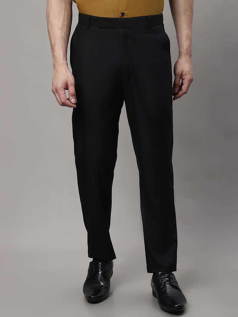 black cotton flat front formal trouser