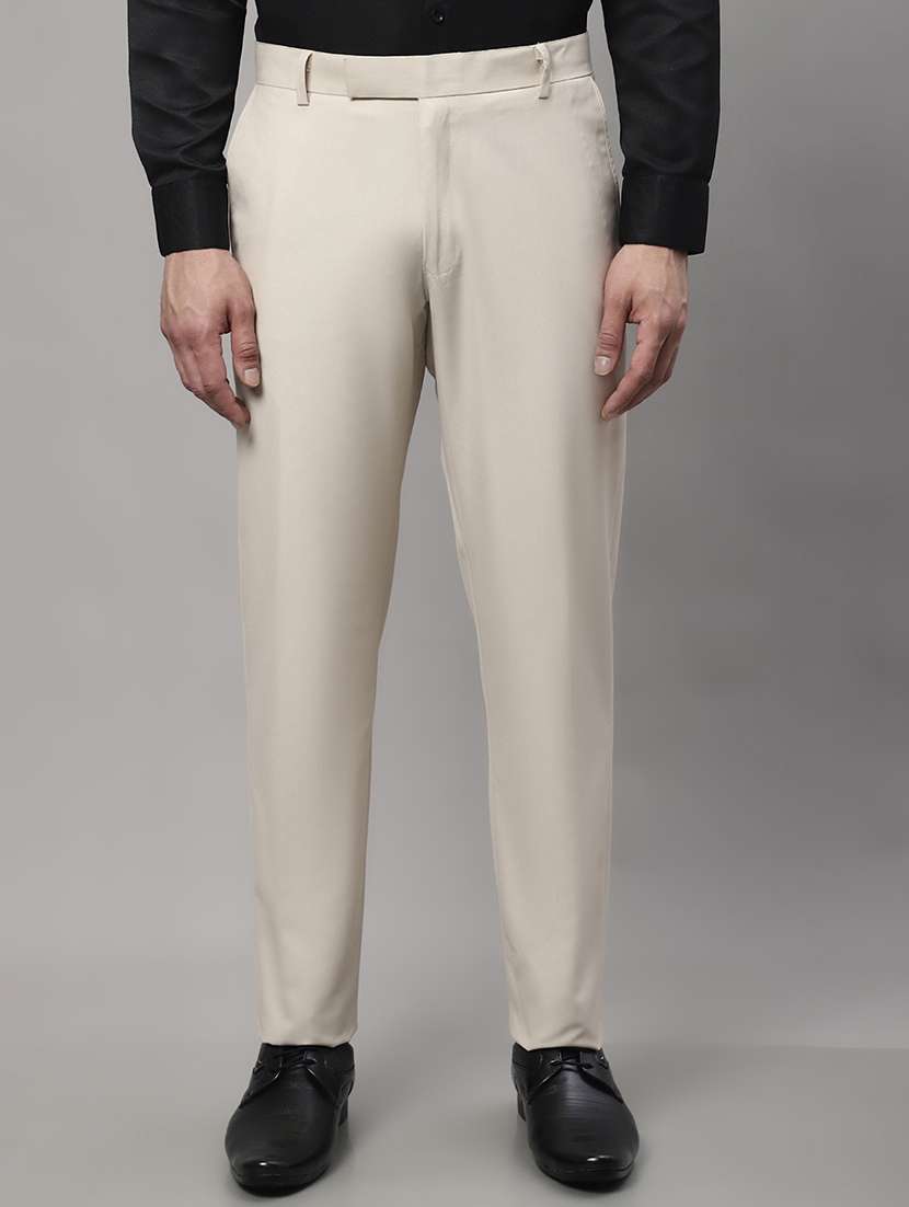 beige cotton flat front formal trouser
