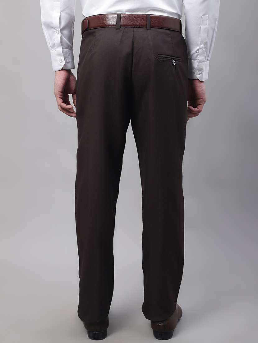 Brown Cotton Blend Flat Front Formal Trouser - 19453187 -  Standard Image - 2
