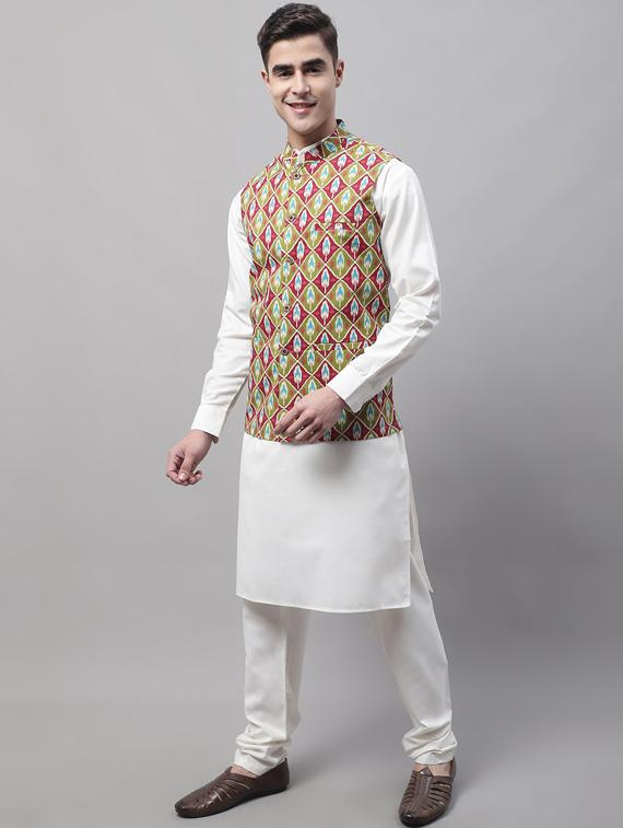 printed kurta pyjama with nehru jacket - 19453235 - Standard Image - 2