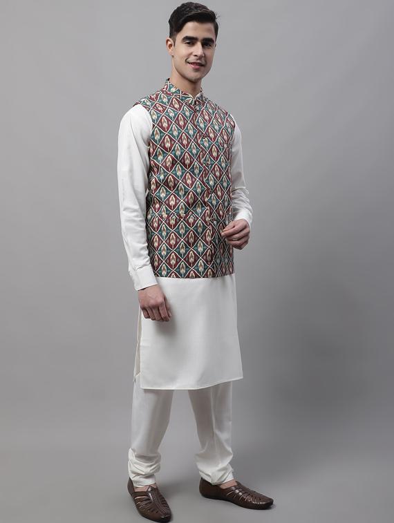 printed kurta pyjama with nehru jacket - 19453236 - Standard Image - 2