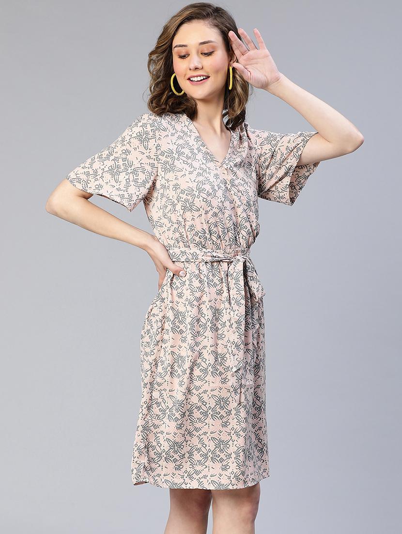 women's belted leaf print dress - 19453250 - Standard Image - 2