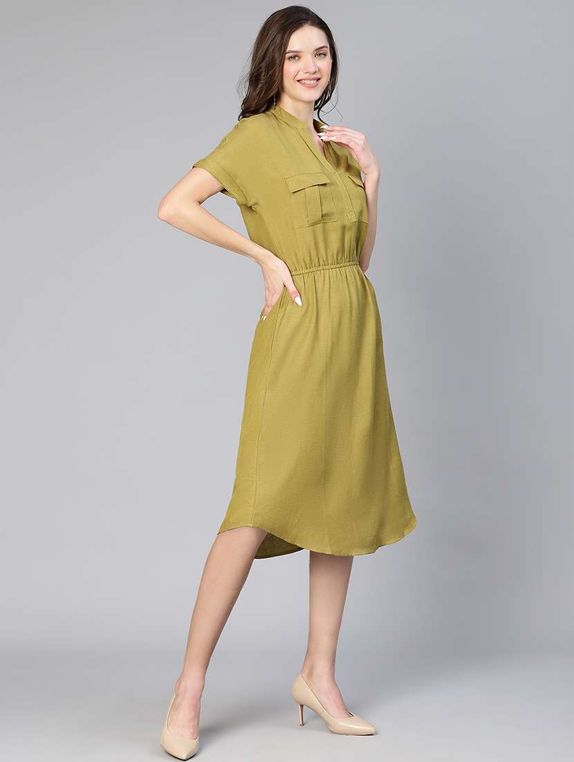 green solid fit & flare dress - 19453253 - Standard Image - 2