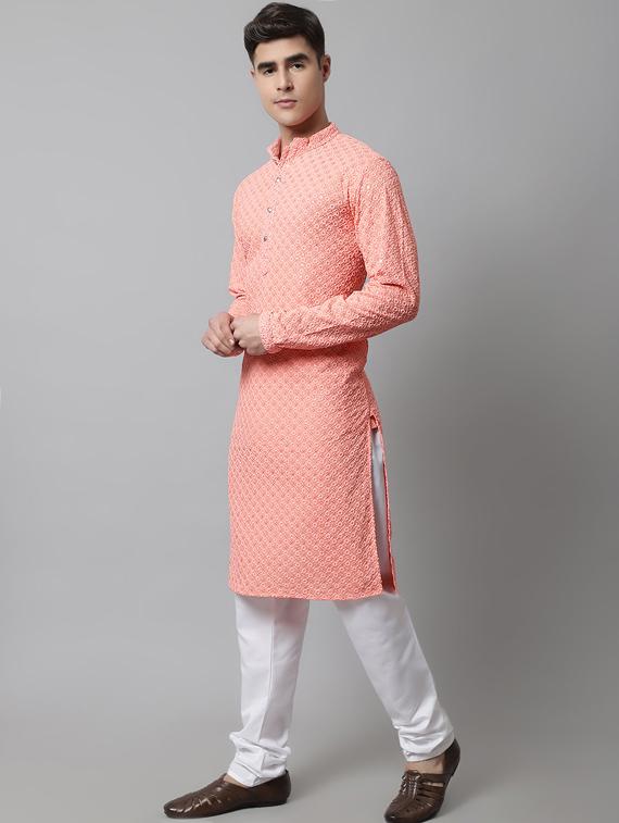 peach embroidered kurta pyjama set - 19453295 - Standard Image - 2