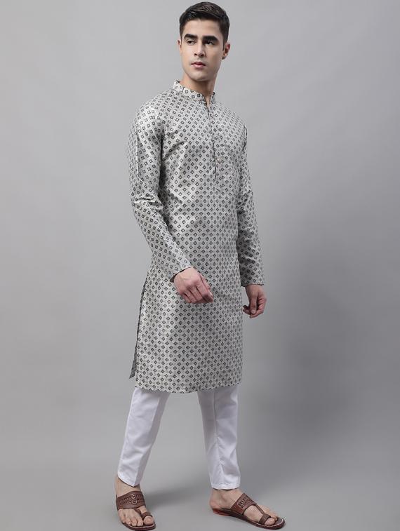 grey self design kurta pyjama set - 19453310 - Standard Image - 2