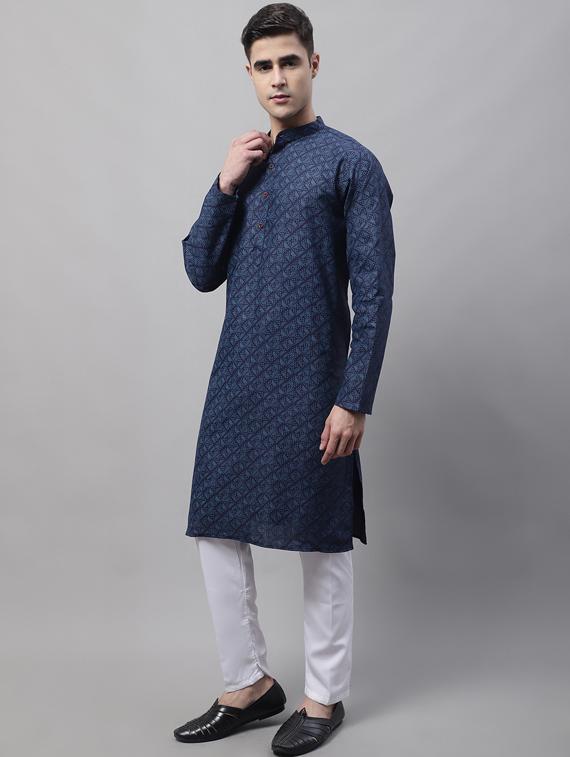 navy blue printed kurta pyjama set - 19453314 - Standard Image - 2
