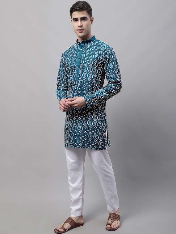 teal blue embroidered kurta pyjama set - 19453320 - Standard Image - 2
