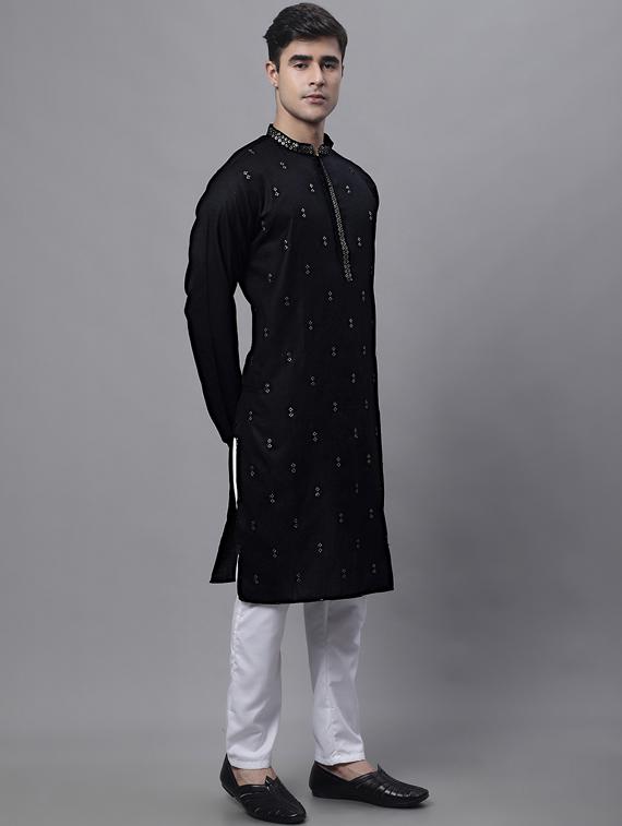 black embroidered kurta pyjama set - 19453329 - Standard Image - 2
