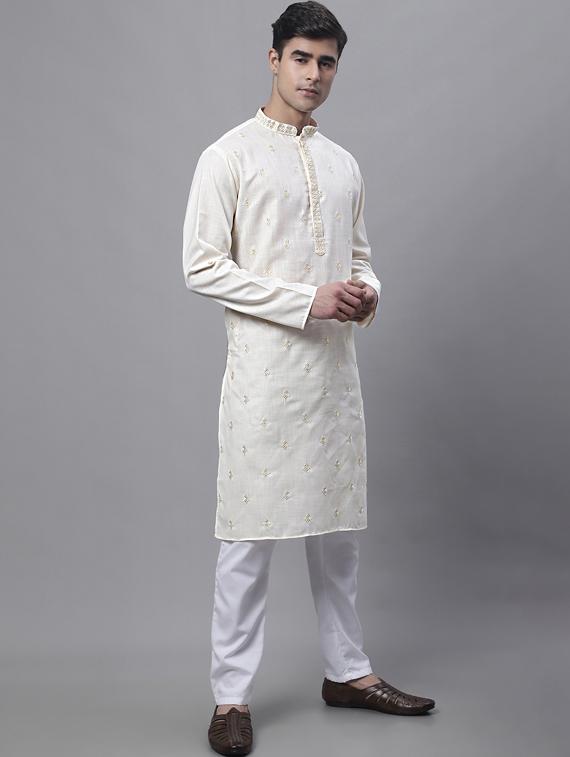 white embroidered kurta pyjama set - 19453332 - Standard Image - 2