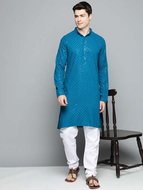 sequined embroidered kurta pyjama set