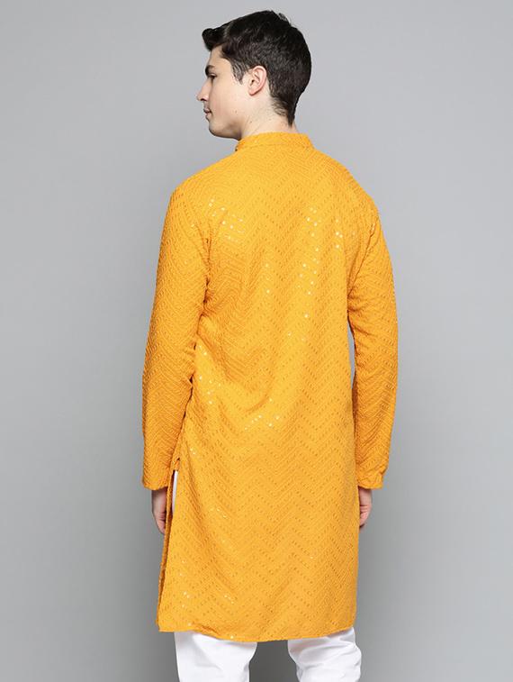 yellow embroidered long kurta - 19453411 - Standard Image - 2